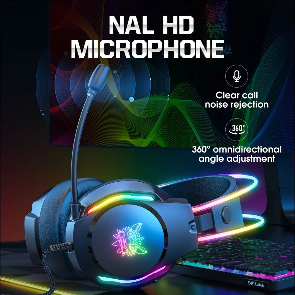 ONIKUMA X26 E-sports Gaming Headset with RGB Lighting Noise Reduction Wired Headphone - Black - 5