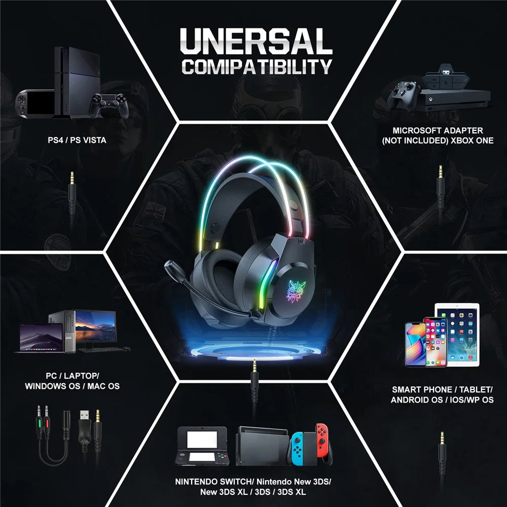 ONIKUMA X26 E-sports Gaming Headset with RGB Lighting Noise Reduction Wired Headphone - Black - 7