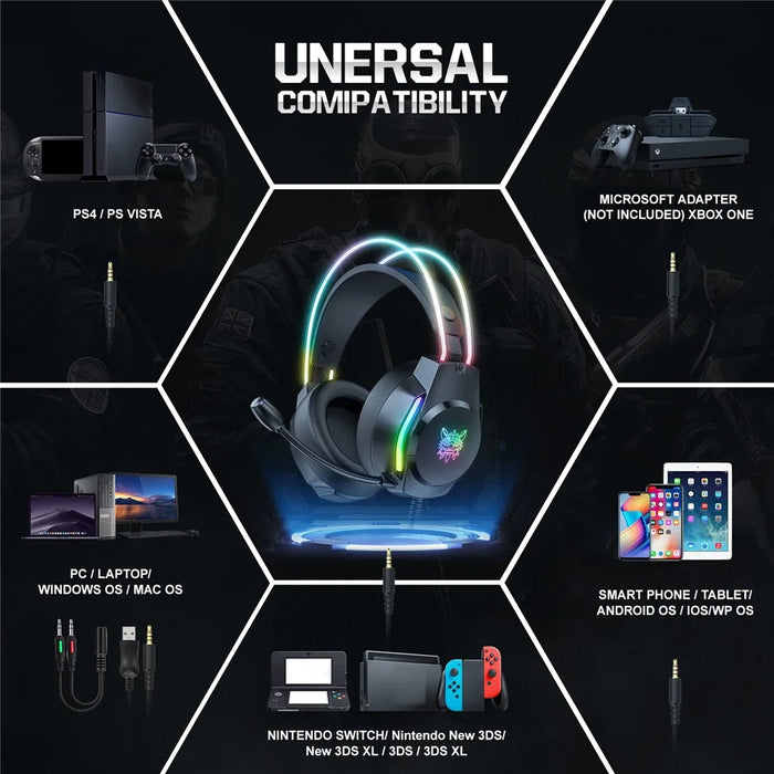 ONIKUMA X26 E-sports Gaming Headset with RGB Lighting Noise Reduction Wired Headphone - Black - 7
