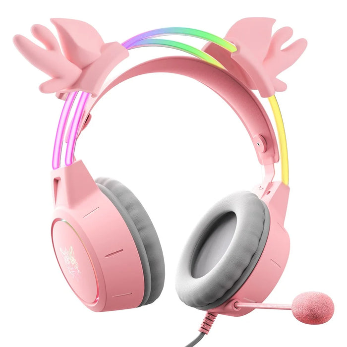 ONIKUMA X15 Pro Wired Gaming Headphones with RGB Light Antlers Design Stereo Surround Headset for Computer PC Gamer - Pink - 2