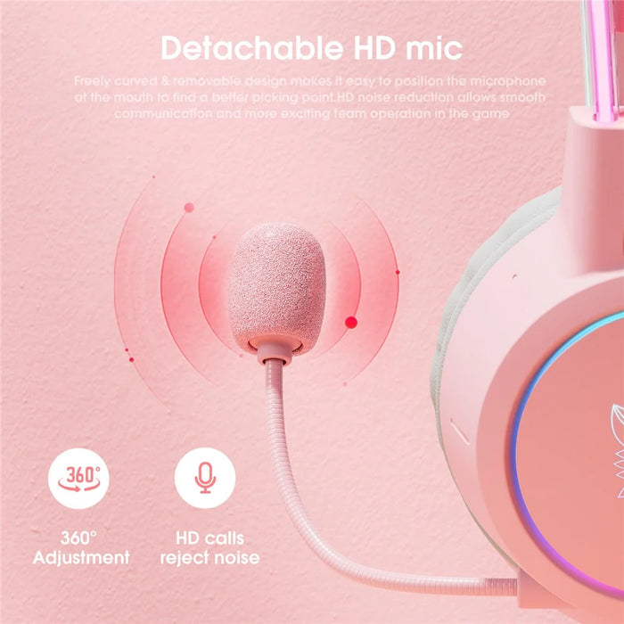 ONIKUMA X15 Pro Wired Gaming Headphones with RGB Light Antlers Design Stereo Surround Headset for Computer PC Gamer - Pink - 5