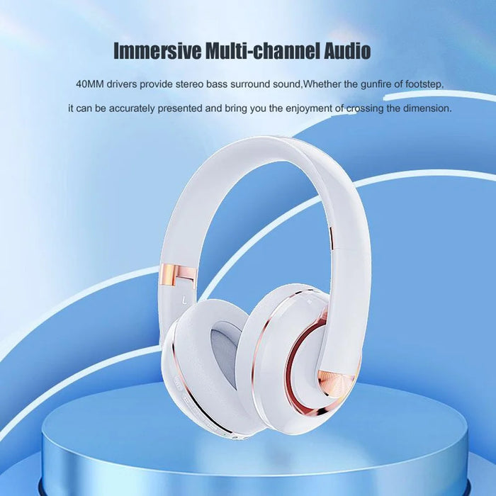 KE22 Wireless Bluetooth-compatible Headphone HiFi Stereo Sound Headset Foldable Headband Brass Earphone with Built-in Microphone - White - 2