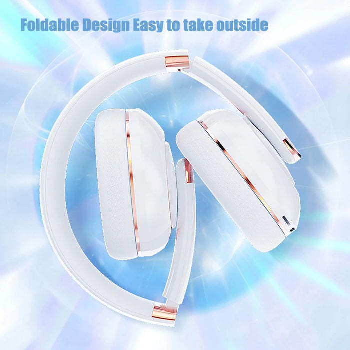 KE22 Wireless Bluetooth-compatible Headphone HiFi Stereo Sound Headset Foldable Headband Brass Earphone with Built-in Microphone - White - 4