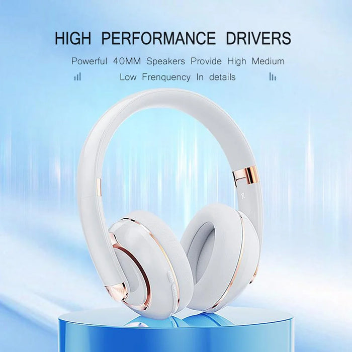 KE22 Wireless Bluetooth-compatible Headphone HiFi Stereo Sound Headset Foldable Headband Brass Earphone with Built-in Microphone - White - 5