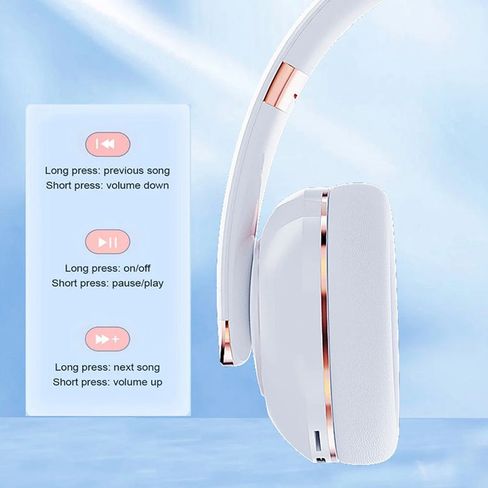 KE22 Wireless Bluetooth-compatible Headphone HiFi Stereo Sound Headset Foldable Headband Brass Earphone with Built-in Microphone - White - 7