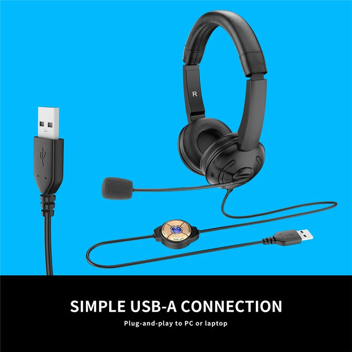 OY359 3.5mm / USB Jack 2-in-1 Computer Headset Noise Canceling PC Headphone with Controller - 3