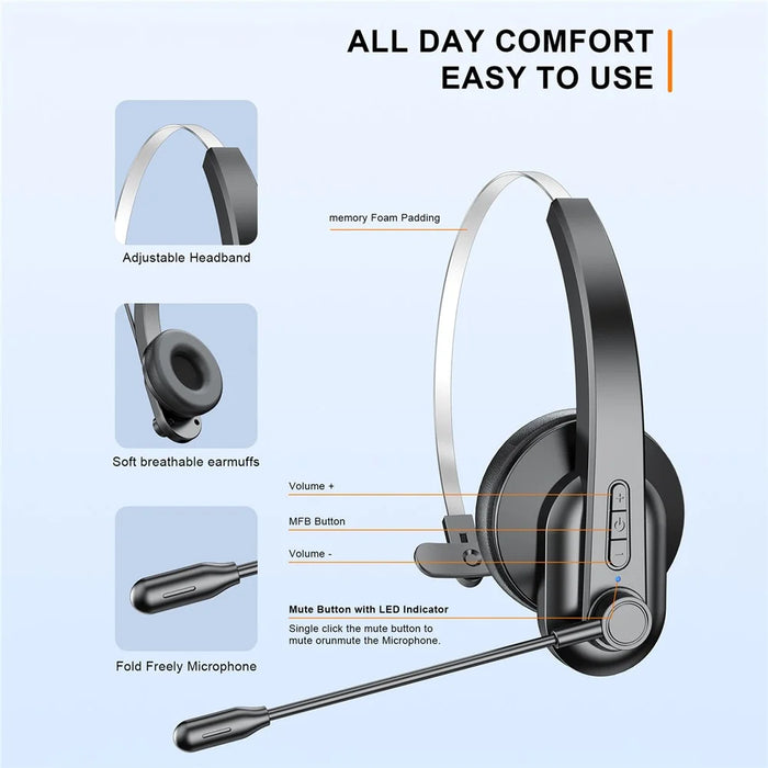 OY631 Bluetooth-compatible 5.3 Headset Customer Service Headphone with Mic Noise-Cancelling Wireless Headset for Truck Driver - 3