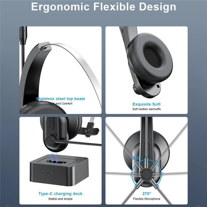 OY631 Bluetooth-compatible 5.3 Headset Customer Service Headphone with Mic Noise-Cancelling Wireless Headset for Truck Driver - 7