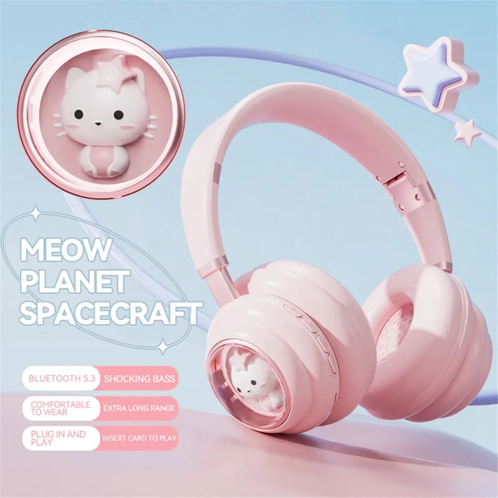 KE-30 Cat Space Capsule Design Wireless Headset RGB Colorful Light Gaming Bluetooth-compatible Headphone - Pink - 3
