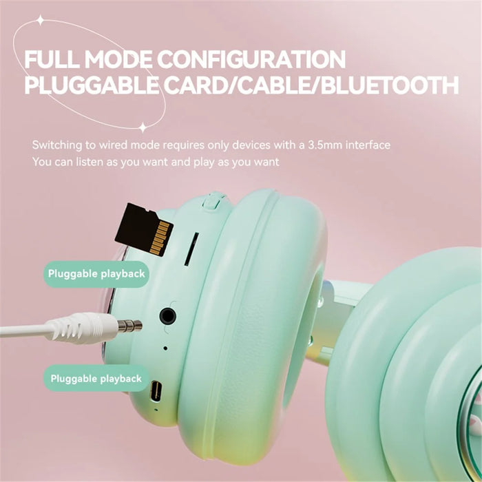 KE-30 Cat Space Capsule Design Wireless Headset RGB Colorful Light Gaming Bluetooth-compatible Headphone - Pink - 6