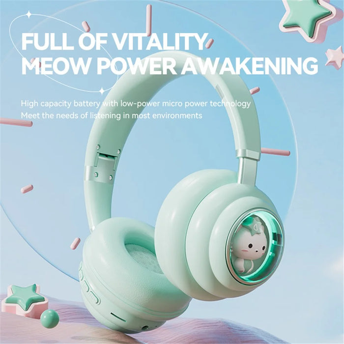 KE-30 Cat Space Capsule Design Wireless Headset RGB Colorful Light Gaming Bluetooth-compatible Headphone - Pink - 7