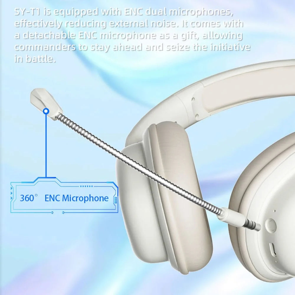 SY-T1 Over-Ear Bluetooth-compatible Headset Foldable Gaming Headphones with Plug-in ENC Microphone - Khaki - 5