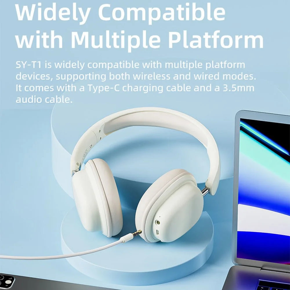 SY-T1 Over-Ear Bluetooth-compatible Headset Foldable Gaming Headphones with Plug-in ENC Microphone - Khaki - 7