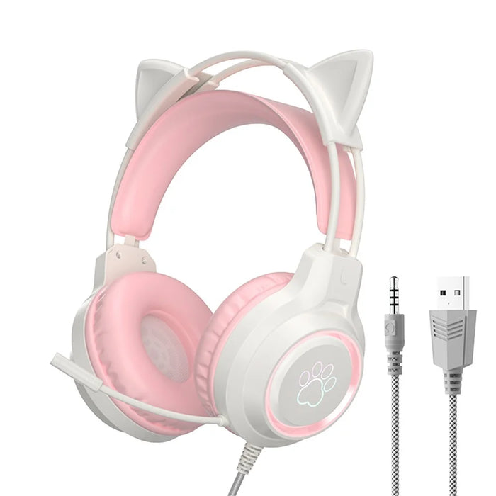 G35 Detachable Cat Ears PC Gaming Headset Wired Over-ear Headphones with Mic - Pink - 1