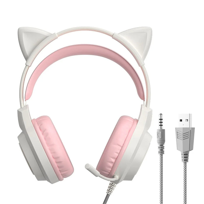 G35 Detachable Cat Ears PC Gaming Headset Wired Over-ear Headphones with Mic - Pink - 2