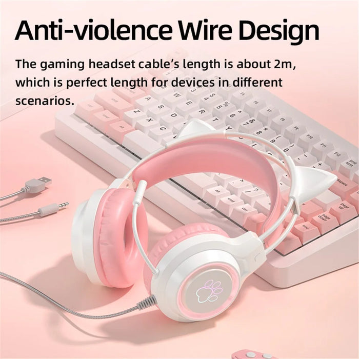 G35 Detachable Cat Ears PC Gaming Headset Wired Over-ear Headphones with Mic - Pink - 3