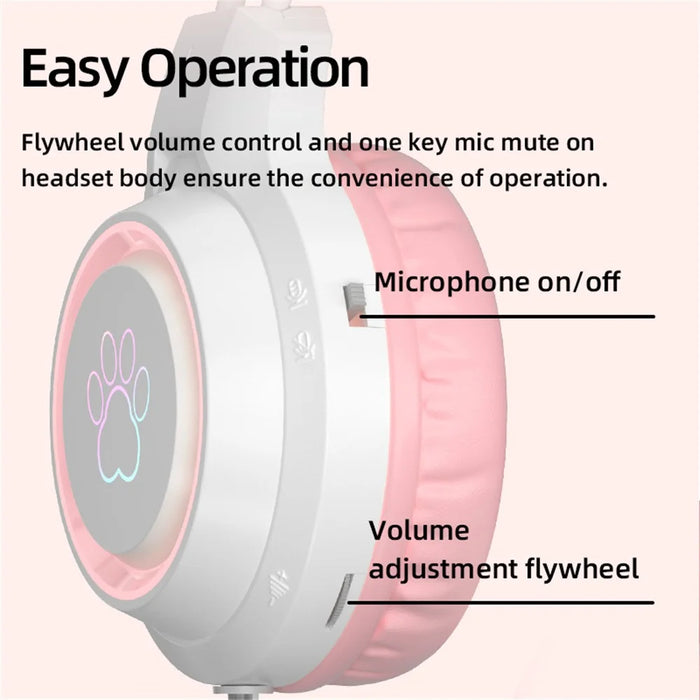 G35 Detachable Cat Ears PC Gaming Headset Wired Over-ear Headphones with Mic - Pink - 4