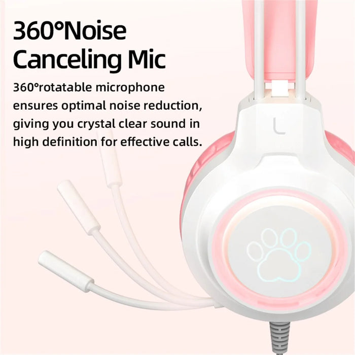 G35 Detachable Cat Ears PC Gaming Headset Wired Over-ear Headphones with Mic - Pink - 5
