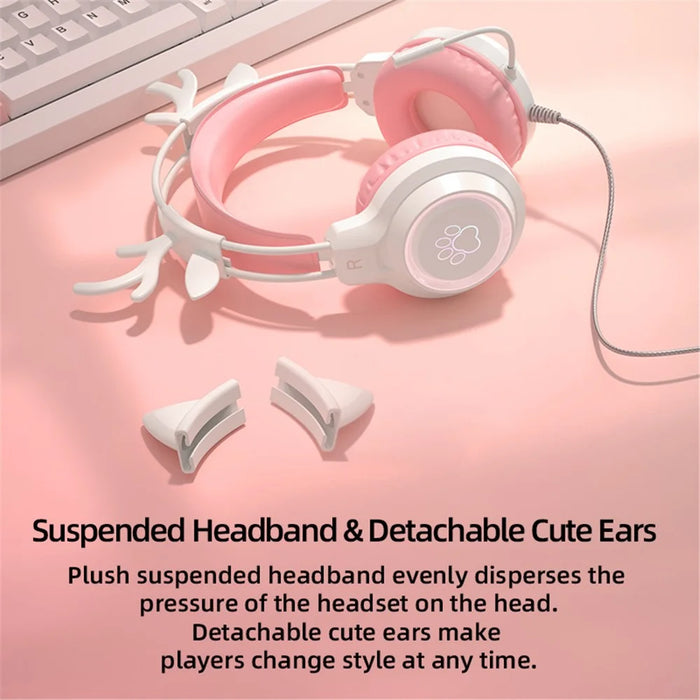 G35 Detachable Cat Ears PC Gaming Headset Wired Over-ear Headphones with Mic - Pink - 7