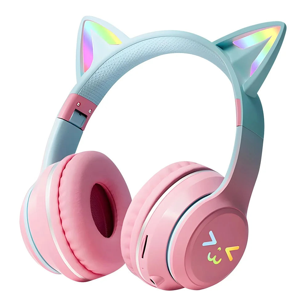 BT612 Headphones with Cat Ears Gradient Bluetooth-compatible Gaming Headset with RGB Light - Pink - 1
