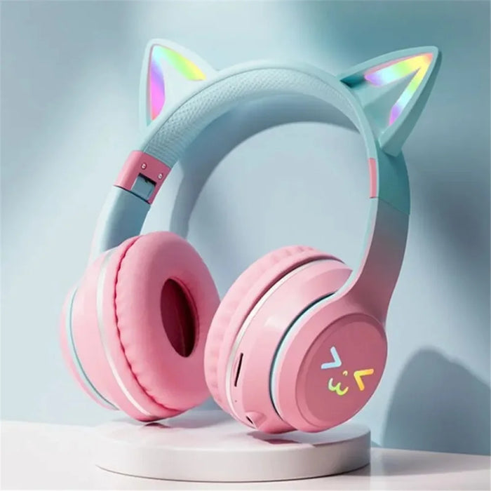 BT612 Headphones with Cat Ears Gradient Bluetooth-compatible Gaming Headset with RGB Light - Pink - 2