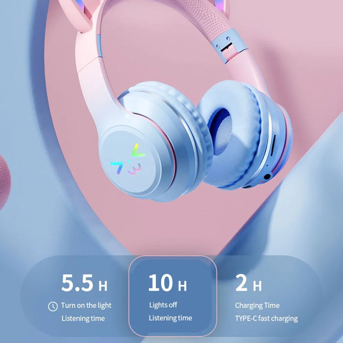 BT612 Headphones with Cat Ears Gradient Bluetooth-compatible Gaming Headset with RGB Light - Pink - 7