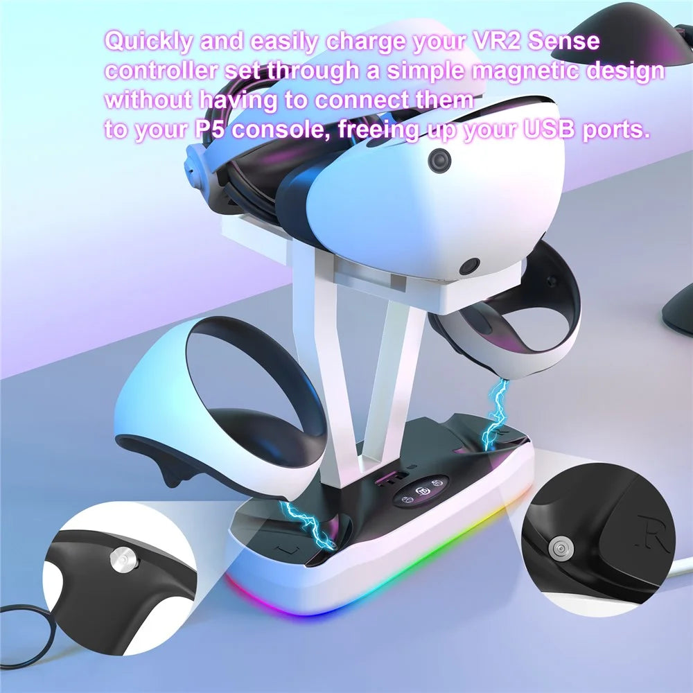 JYS P5155 For PS VR2 Charging Stand with Display Light Handle Charging Base with Glasses Holder - 3