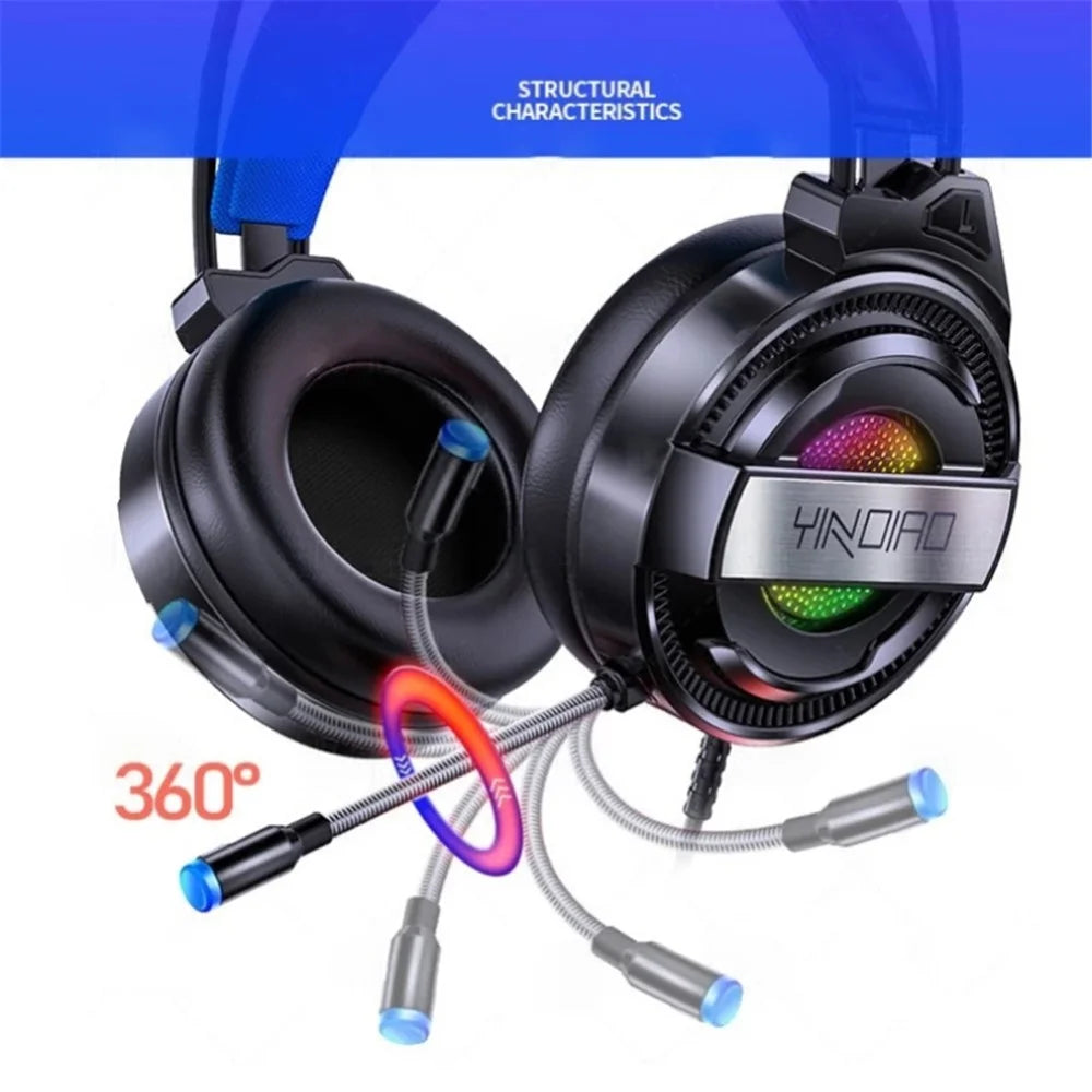 YINDIAO Q3 LED Lighting Gaming Headset E-sports USB + Dual 3.5mm AUX Wired Headphone - Black - 2