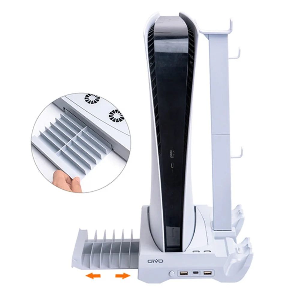 OIVO IV-P5249 Vertical Stand Cooling Station for PS5 Disc / Digital Controller Charging Dock with Game Card Headset Holder - 4