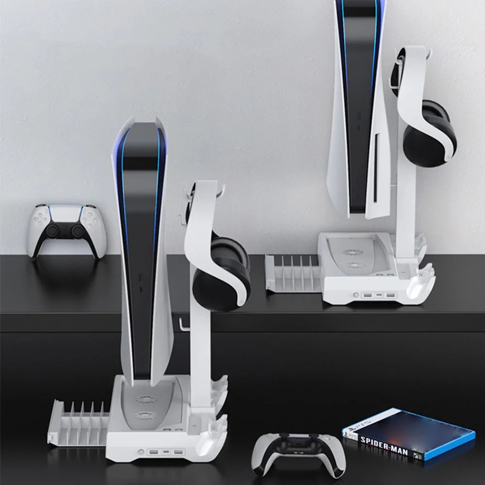 OIVO IV-P5249 Vertical Stand Cooling Station for PS5 Disc / Digital Controller Charging Dock with Game Card Headset Holder - 5