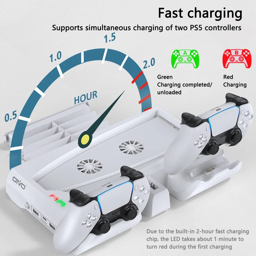 OIVO IV-P5249 Vertical Stand Cooling Station for PS5 Disc / Digital Controller Charging Dock with Game Card Headset Holder - 6