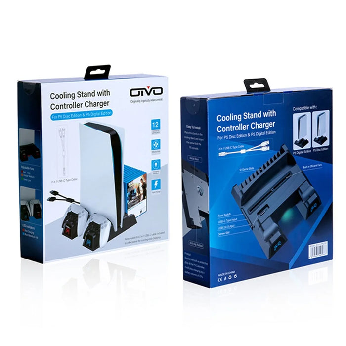 OIVO For Sony PS5 Console Dual Controllers Charger ABS Cooling Stand Holder - 7