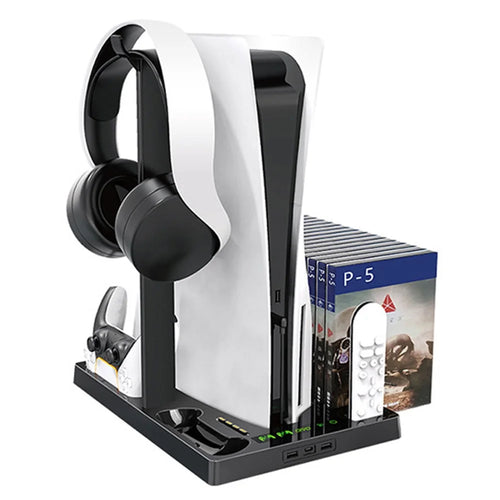 OIVO IV-P5246 For Sony PS5 Console Charge Stand Cooler Base ABS Headset Rack - Black - 1