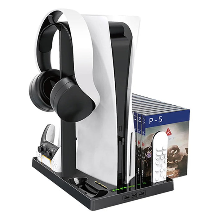 OIVO IV-P5246 For Sony PS5 Console Charge Stand Cooler Base ABS Headset Rack - Black - 1