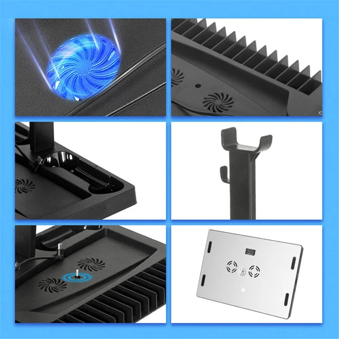 OIVO IV-P5246 For Sony PS5 Console Charge Stand Cooler Base ABS Headset Rack - Black - 3