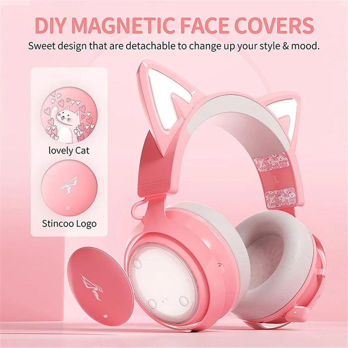 SOMIC GS510 Bluetooth-compatible / 2.4Ghz / 3.5mm Wired 3-Mode Gaming Headset with RGB Lights - Pink - 5