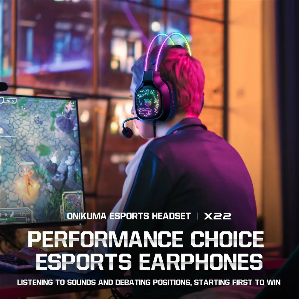 ONIKUMA X22 Over-Ear RGB Gaming Headset with Noise-Canceling Microphone - Black - 2