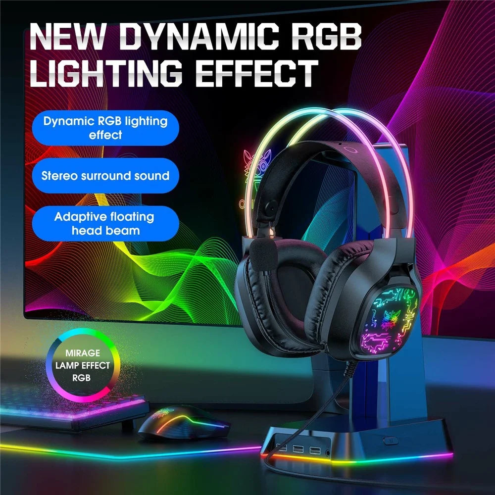 ONIKUMA X22 Over-Ear RGB Gaming Headset with Noise-Canceling Microphone - Black - 3