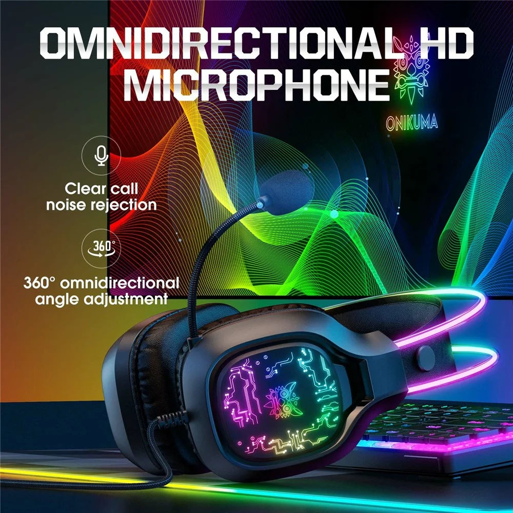 ONIKUMA X22 Over-Ear RGB Gaming Headset with Noise-Canceling Microphone - Black - 4