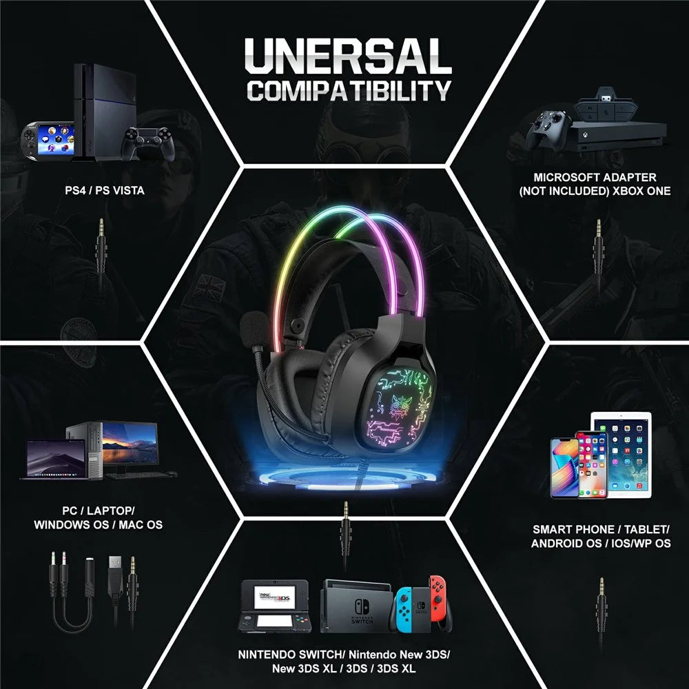 ONIKUMA X22 Over-Ear RGB Gaming Headset with Noise-Canceling Microphone - Black - 6