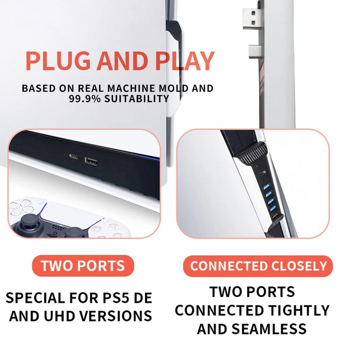 HONSON USB Hub Splitter Expansion Docking Station for PS5 Console - 3
