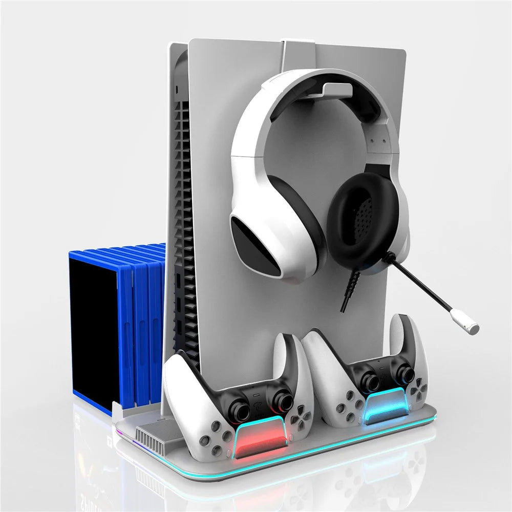 DZ504 For PS5 / PS5 Slim Multifunctional Cooling Stand Headset Holder Disc Storage Shelf - White - 1