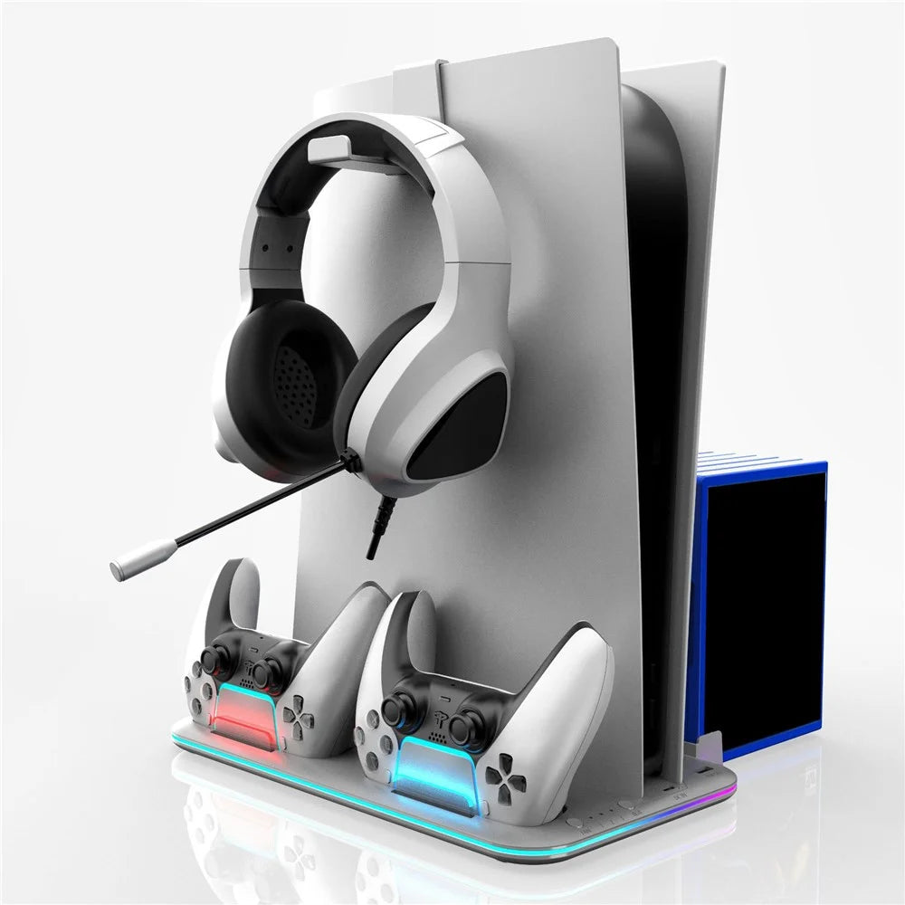 DZ504 For PS5 / PS5 Slim Multifunctional Cooling Stand Headset Holder Disc Storage Shelf - White - 4