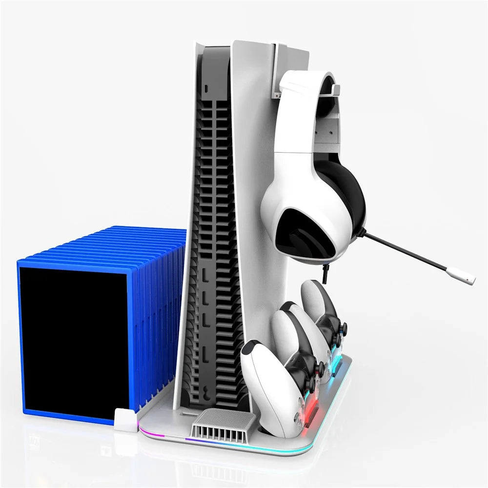 DZ504 For PS5 / PS5 Slim Multifunctional Cooling Stand Headset Holder Disc Storage Shelf - White - 6