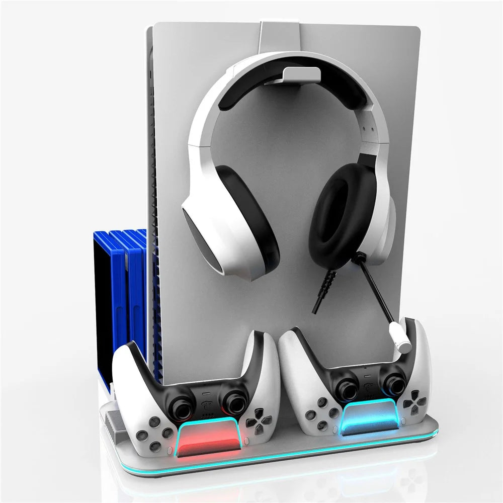DZ504 For PS5 / PS5 Slim Multifunctional Cooling Stand Headset Holder Disc Storage Shelf - White - 7