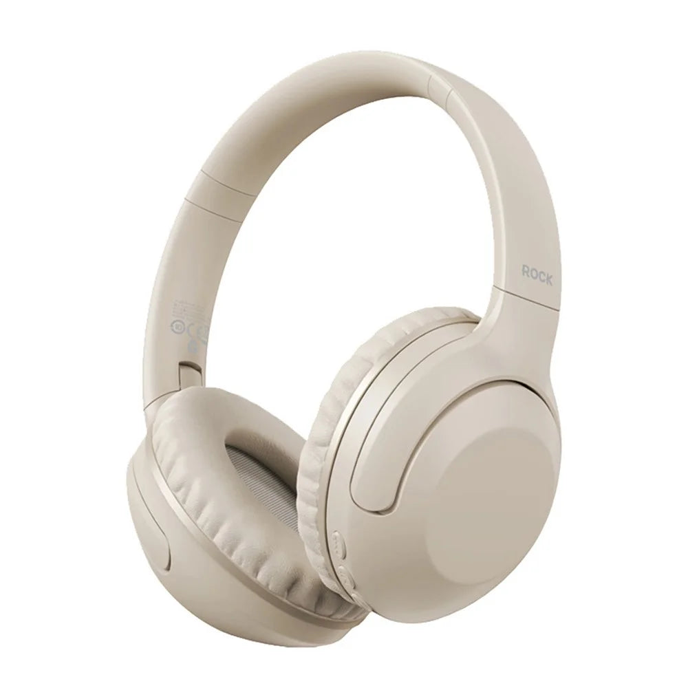 ROCK O3 Wireless On-Ear Headphones Bluetooth-compatible Stereo Headset Over Ear Noise Canceling - Beige - 1