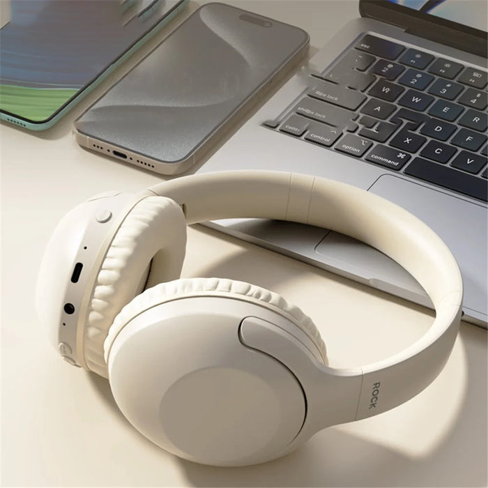 ROCK O3 Wireless On-Ear Headphones Bluetooth-compatible Stereo Headset Over Ear Noise Canceling - Beige - 5