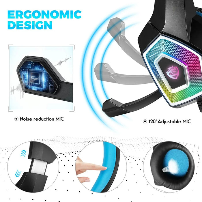 V1 Wired Gaming Headset with Microphone RGB Light Head-mounted Earphones 3.5mm Audio Jack - 3