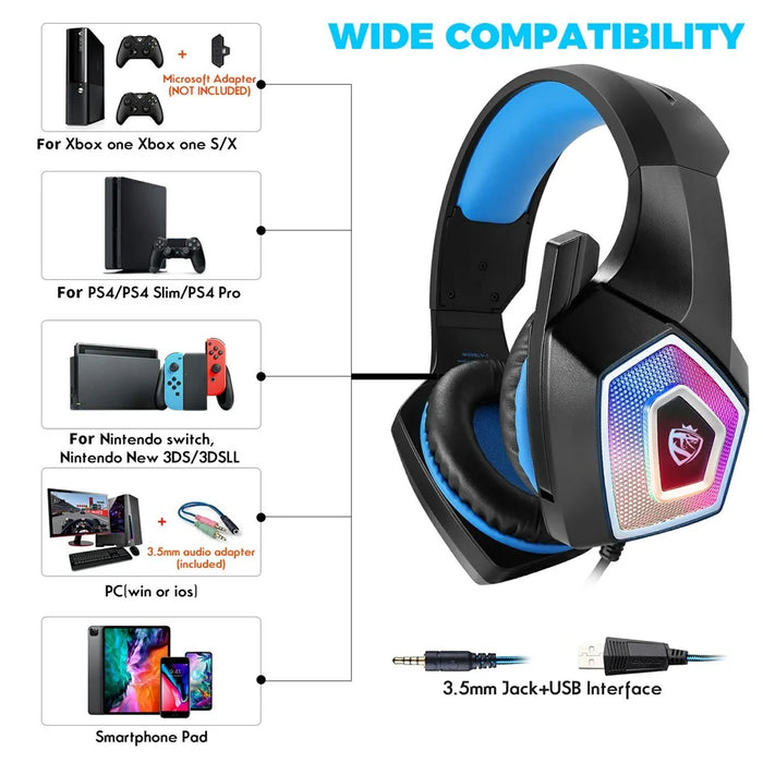 V1 Wired Gaming Headset with Microphone RGB Light Head-mounted Earphones 3.5mm Audio Jack - 5