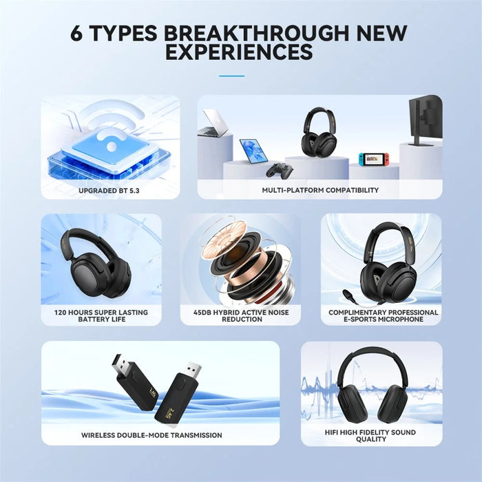 2.4G Wireless Headphone ANC Headset Bluetooth-compatible Music Gaming Earphone - Black - 5